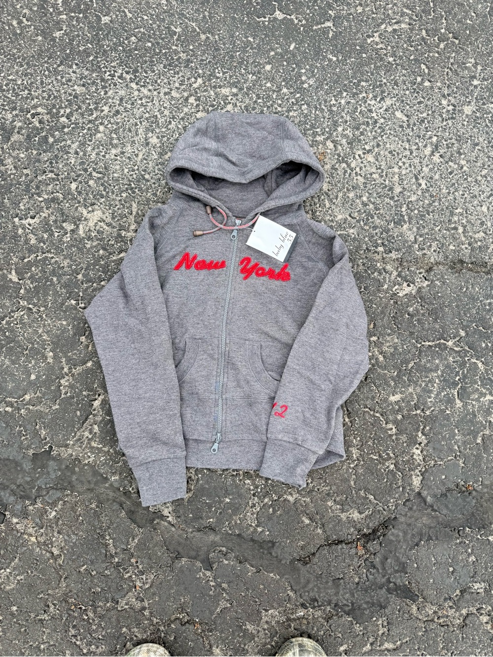 Women’s Abercrombie style  Gray Zip-Up Hoodie with Red 'New York' Script